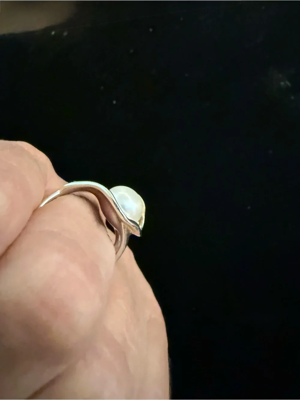 Silver Pearl Dome Ring - White Pearl